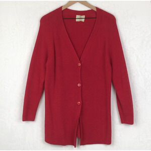 SPIRIT OF THE ANDES 100% Alpaca Cardigan Women's Sz S 36" Red Button Long Sleeve